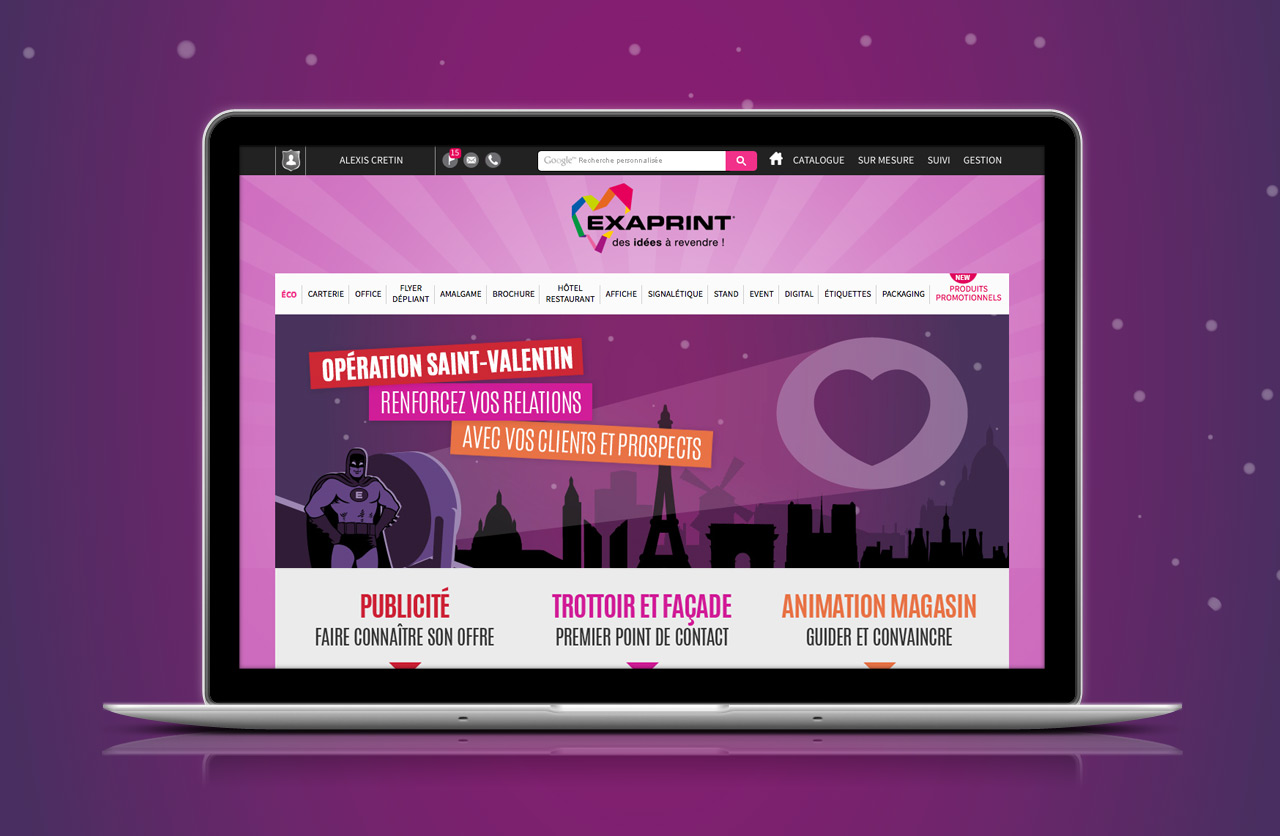 Creation site internet Exaprint Saint-Valentin graphiste Montpellier Caconcept Alexis Cretin