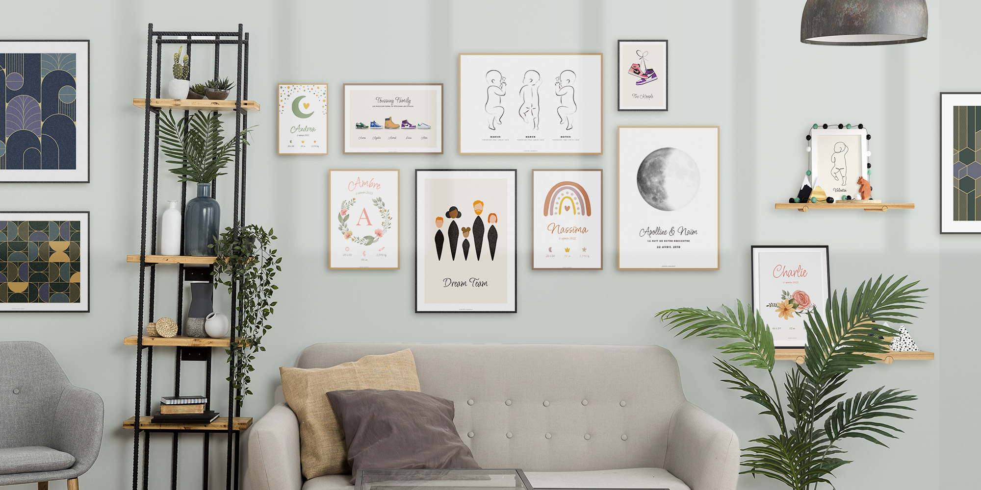 Posters personnalisés encadrés pour tableau personnalisé famille, couple et anniversaire